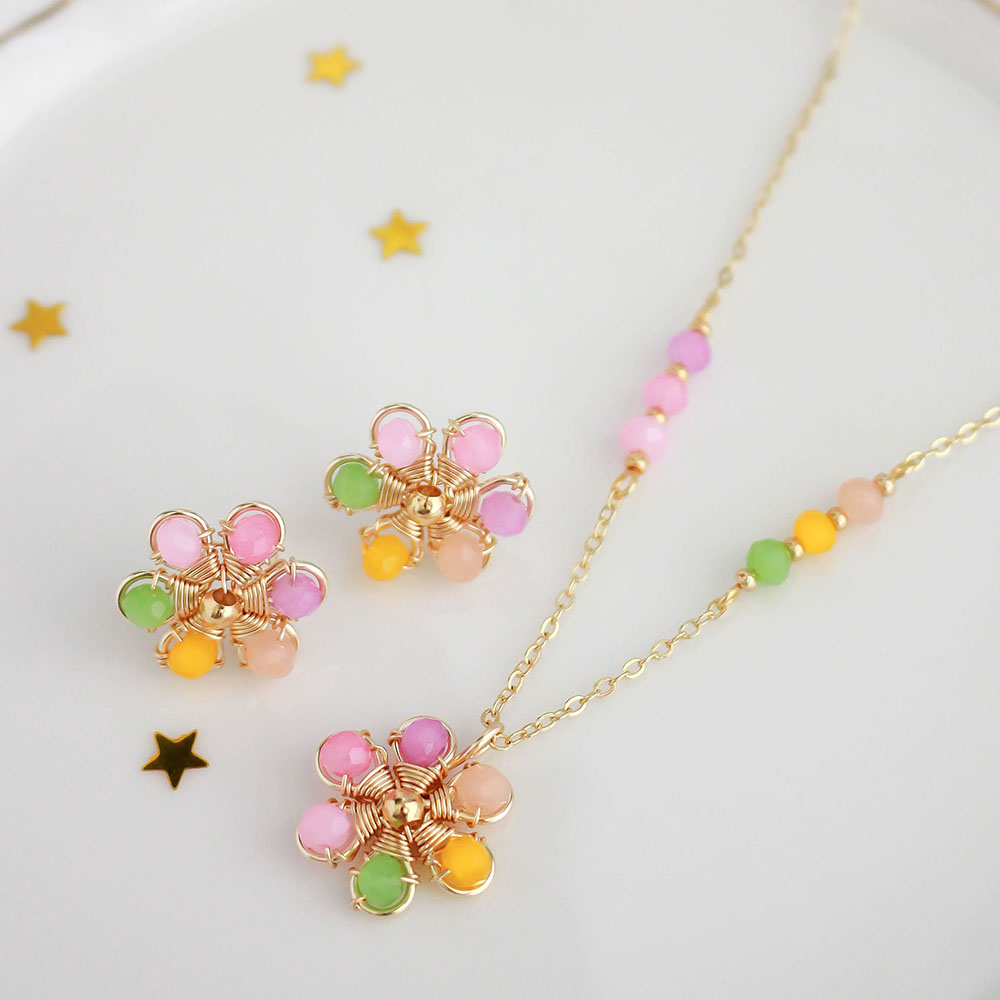 Juego Flor mini - Collar + aros / Multicolor