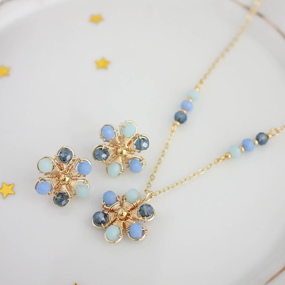 Juego Flor mini - Collar + aros / azul