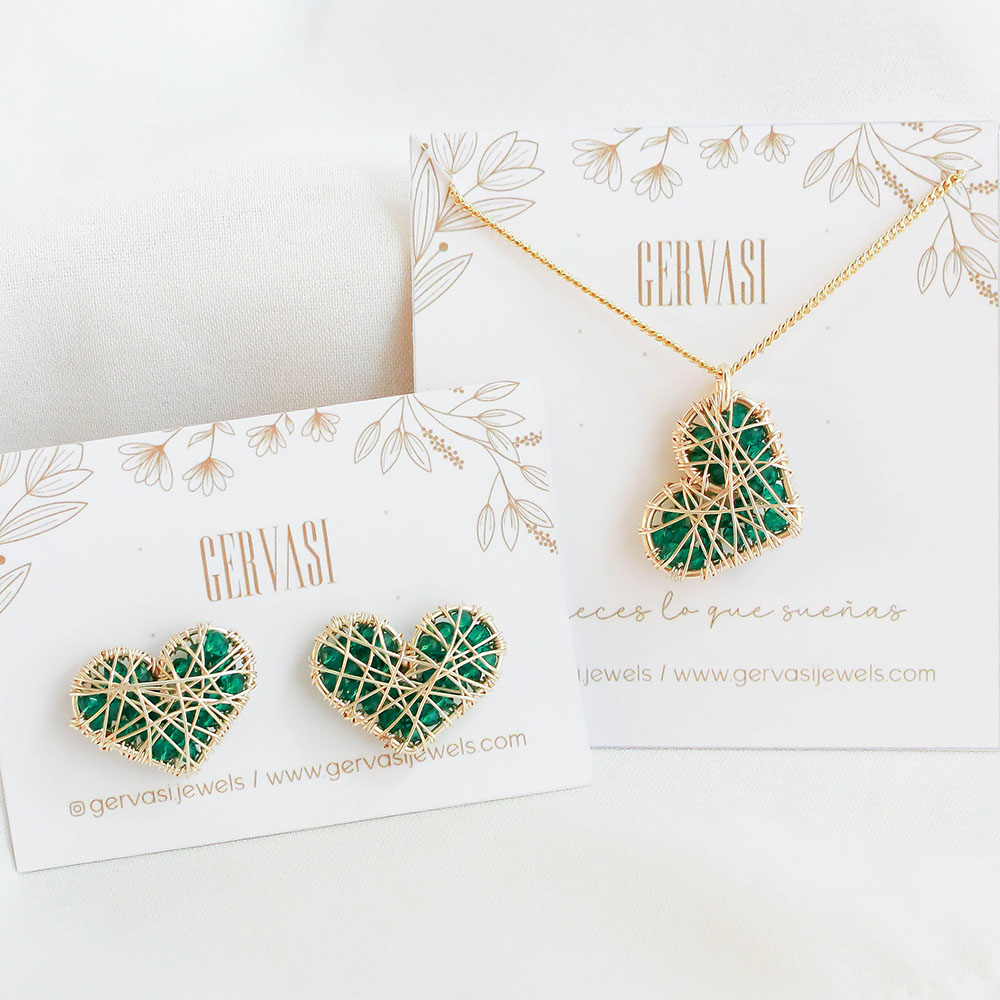 Juego corazón - Collar + Aros Verde