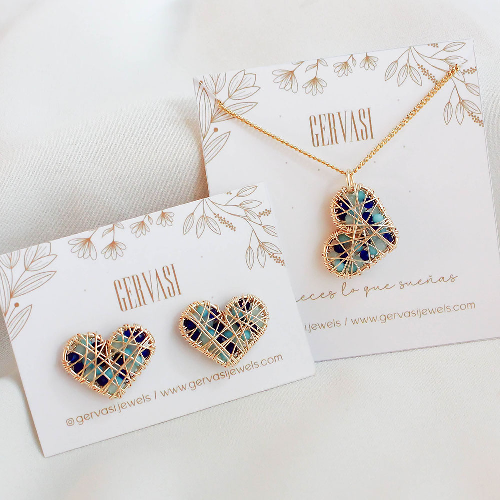 Juego corazón - Collar + Aros Azules